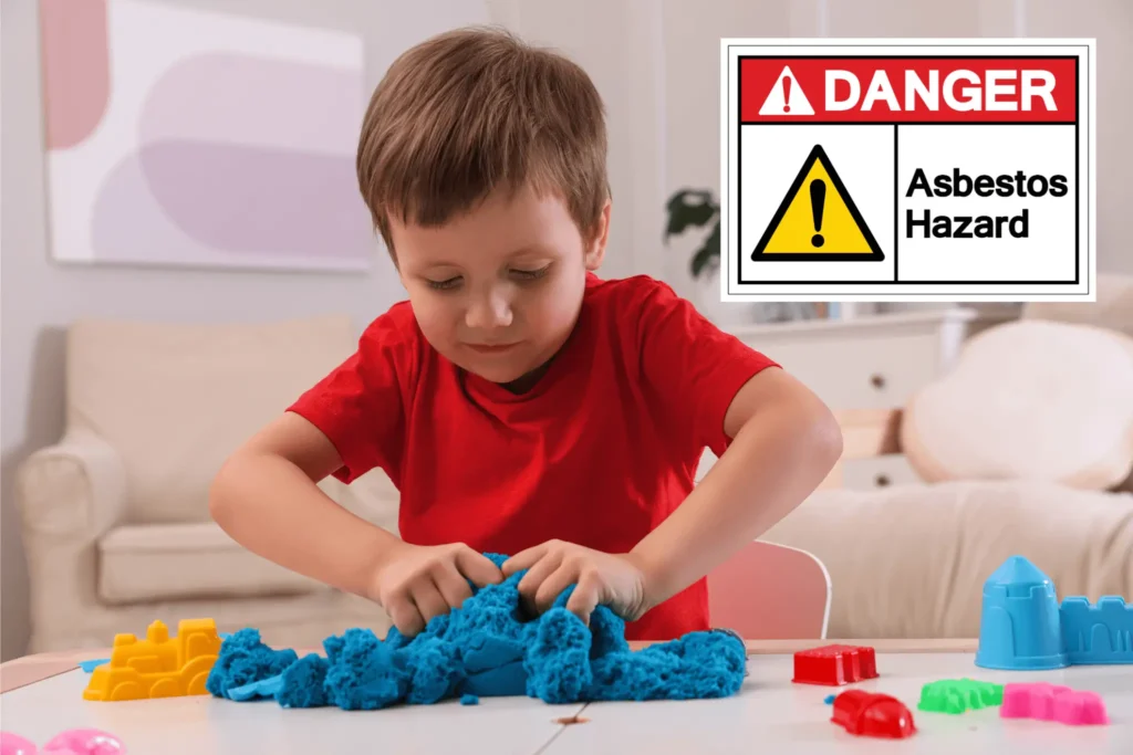 Child playing with Kinetic sand - may contain asbestos