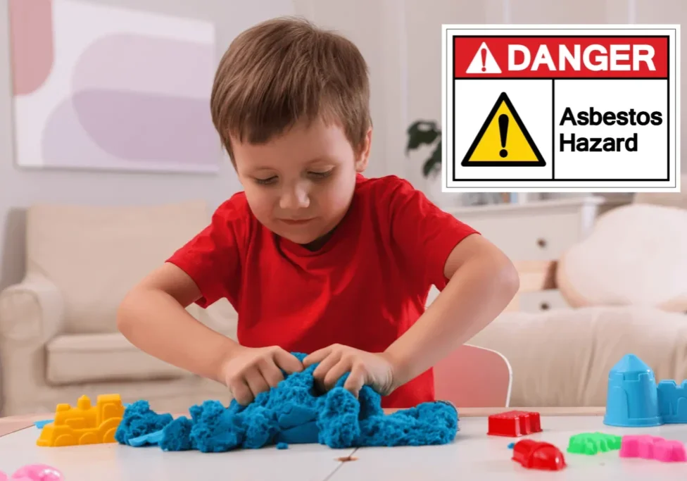 Child playing with Kinetic sand - may contain asbestos